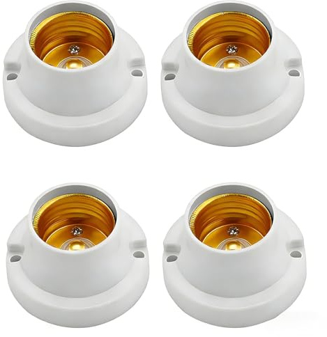 Flomiara 4 Stück Lampenfassung E27, Lampenfassungen Lampensockel Universal Lampenfüße Fassung zum Anschrauben E27 Glühbirnen Fassung, LED-Lampen Ideal Für Wohnzimmer, Bar Und Studio(Weiß)