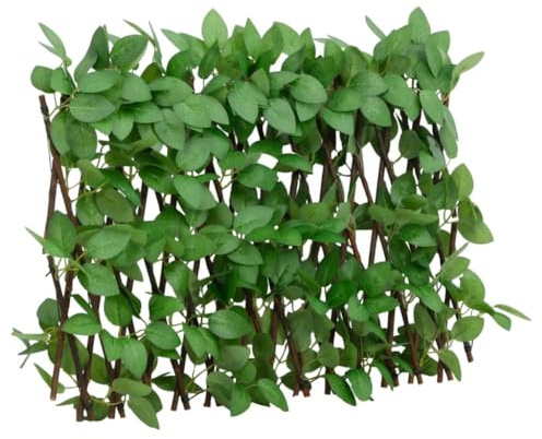 Foknhdi Traliccio con edera artificiale espandibile, verde, 180 x 30 cm | Recinzione flessibile in foglie di edera e legno per balconi, terrazze e pareti del giardino. Facile da montare.