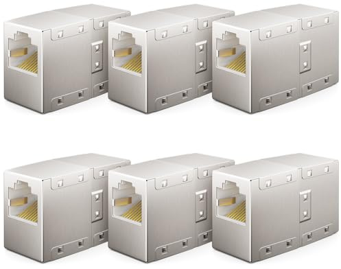 deleyCON 6 Styck RJ45-Koppling (1000 Mbit) Gigabit LAN-Kabelförlängning Nätverkskabel Ethernet Adapterkontakt Kompatibel med Cat8, Cat7, Cat6, Cat5 Patchkabel LAN DSL POE 2X RJ45-Uttag
