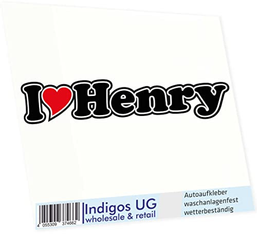 INDIGOS UG Auto Aufkleber I Love Henry 15 cm - Autoaufkleber - KFZ Sticker selbstklebend - für Motorrad, Fenster oder Heckscheibe - wetterfest & UV-beständig Sticker mit Namen von Mann Frau Kind