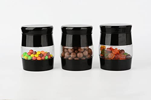 3 Piece Black Glass Tea Coffee Sugar Storage Jars Set - Multipurpose Food Storage Canisters Set