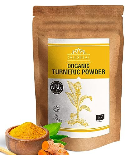 Ausha Organic Turmeric Powder 1kg | 5-6% High Strength Curcumin - UK Certified Organic by Soil Association -1* Great Taste Award 2023 - Use in Cooking, Turmeric Shot - Curcumin
