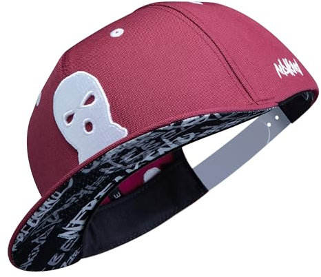 Nebelkind Snapback-Cap-Herren Damen Sturmmaske Weinrot, Einheitsgröße OneSize, Größenverstellbar, Unisex, hochwertige Basecap trendig, Streetwear Style, Baseball-Kappe mit geradem Schirm, Retro