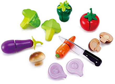 Hape Gartengemüse – 9-teiliges Set mit Klett, inkl. Paprika, Tomate & Messer, Küchen-Rollenspiel, ab 3 Jahren