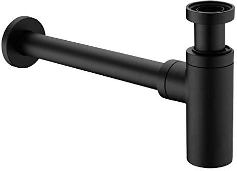 Keymark Design Siphon Schwarz Matt, Messing Syphon Sifon für Waschbecken & Waschtisch, Universal Designsiphon Flaschensiphon 1 1/4 x 32mm, Geruchverschluss P Trap