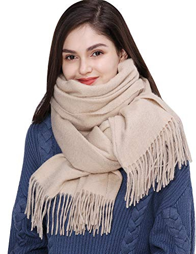 RIIQIICHY 100% Wollschal Pashmina Stola für Damen Warme Winter Große Schals Frauen Beige
