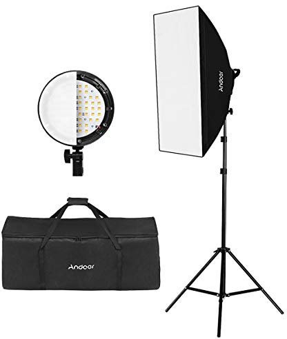 Andoer Softbox Iluminación Kit Fotografía luminación con Luz Equipo Fotográfico (Bombilla 12 * 45W + 3 * 4 en 1 Portalámparas + 3 * Softbox + 3 * Soporte de Luz + 1 * Estuche)