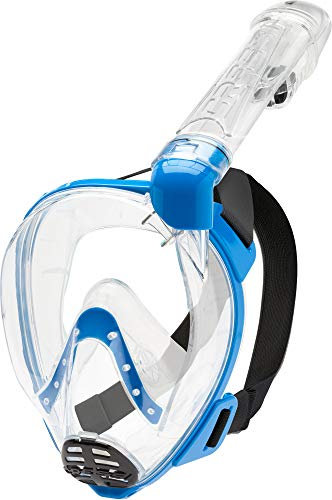 Cressi Baron Full Face Mask, Maschera Snorkeling Integrale Anti Fog Facciale Comfort Valvola Scarico E Dry Unisex Adulto, Trasparente/Blu, M L