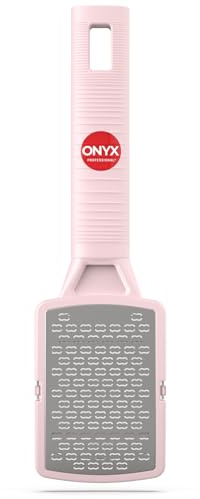 Onyx Professional Râpe à pieds, anti-callosités pour pieds, comprend un récupérateur de débris – Brosse à pieds en acier inoxydable pour peaux mortes, rasoir léger pour callosités pour pieds, lime à
