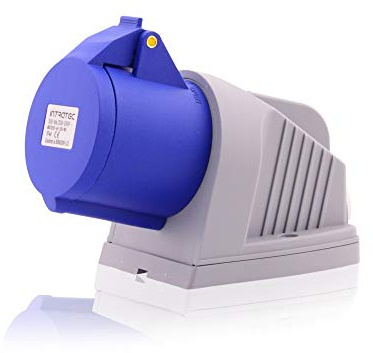 Intratec CEE Starkstrom Wandsteckdose, 32 A, 3-polig – Industriestecker für Innen- und Außenbereich, Einspeisesteckdose IP44, 230 V, SB, RoHS, Reach, Blau/Grau