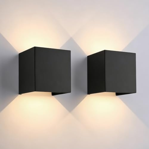 ERWEY 2er LED Wandleuchte Warmweiß 12W Wandlampe Wasserdicht mit Einstellbar Abstrahlwinkel IP54 Wandbeleuchtung Innen & Außen, Schwarz
