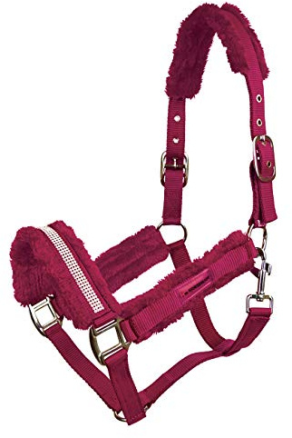 Horsenjoy Weicher Halfter Diamond mit Plüschpolsterung weinrot Strassteine (Pony, weinrot)