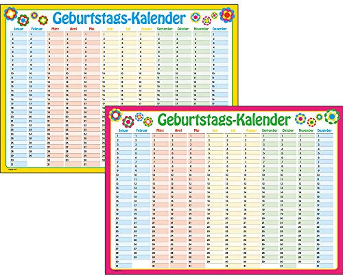 Immerwährender Kalender Geburtstagskalender Dauerkalender DIN A3 gerollt wiederkehrende Termine Wandplaner Jahresunabhängig Hochzeitstage Happy Birthday Kalender Planer Blumen 70er
