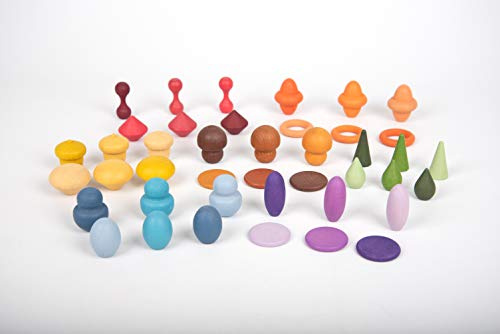 TickiT 74051 Wooden Treasures Sample Set, Green Purple Yellow Red Orange Blue Brown, Suitable from 3 Years Old