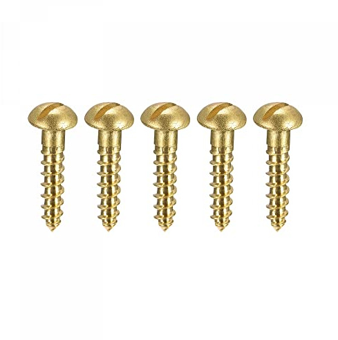 sourcing map Wood Screws M2.5 x 12mm Slotted Round Head Brass Self-Tapping Screw 50 Pcs