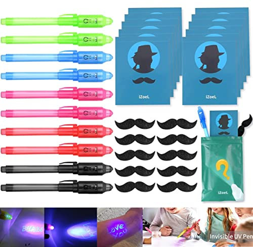 iZoeL UV Stifte und Notiz Block Detektiv Bärte 10Set, Kinder Geheimstift Zauberstifte Party Mitgebsel Adventskalender Füllung (Detektiv 10 Set) (Detektiv 10 Set)