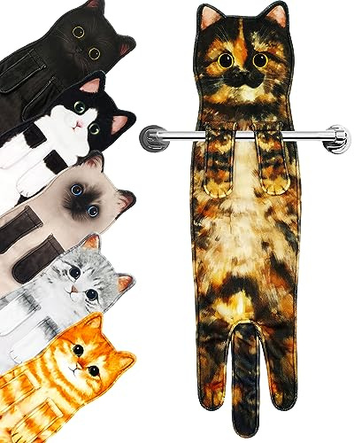 PAT JUUMG Funny Cat Hand Towels for Bathroom,Cute Home Decorative Hanging Kitchen Towel,Super Absorbent Soft, Cat Gifts for Cat Lovers,Gifts For Women/New Home Gift(Tortoiseshell Cat)