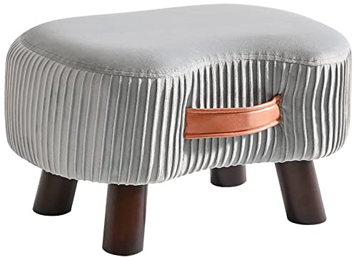 YMYNY Fotpall, ottoman träpuff, liten böjd fotpall med handtag, soffpall med mjuk sittdyna, för sovrum, vardagsrum, hall 40 x 28 x 23 cm, grå, HBD021G