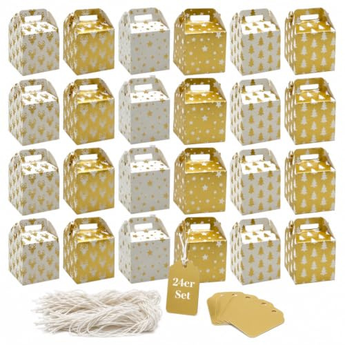 24 Stück Set Geschenkboxen Geschenkschachteln aus Karton 5x5x7cm gold | Pappschachteln Adventskalender, Box für kleine Geschenke, Dankeschön, Süßigkeiten, Schmuck, Gastgeschenke