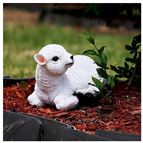 Gartenskulptur fur Auen Outdoor-Garten-Dekoration Simulation Tier, Lamm Schaf Verzierungs Park Umweltfreundliches Harz Skulptur Nette Verzierung (Color : A)
