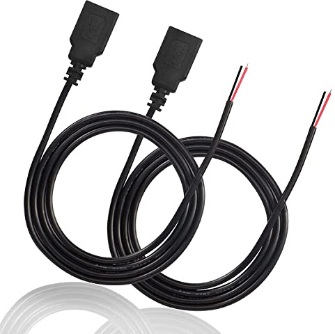 Câble d'alimentation USB 2.0 femelle Pigtail 22 AWG 5 V 3 A prise USB A vers 2 broches connecteur à extrémité ouverte pour bricolage 2 pièces (1 m)