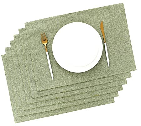 AOKSUNOVA Tischsets Stoff Abwaschbar 6er Set Platzset Grün Platzdeckchen Tischunterlage Esstisch