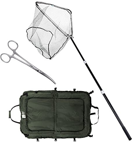 Zite Fishing Fischer-Set | Teleskop Hammerkopf-Kescher 2,5m | Raubfisch-Angel-Kescher gummiert | Abhakmatte XXL schwimmend mit extra hohem Rand | 100x70 cm | Angel-Lösezange 18 cm | Angelzubehör