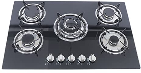 Cuisinière à gaz encastrable à 5 flammes - En vitrocéramique - Pour gaz naturel et propane - Support de casserole - Allumage à piles