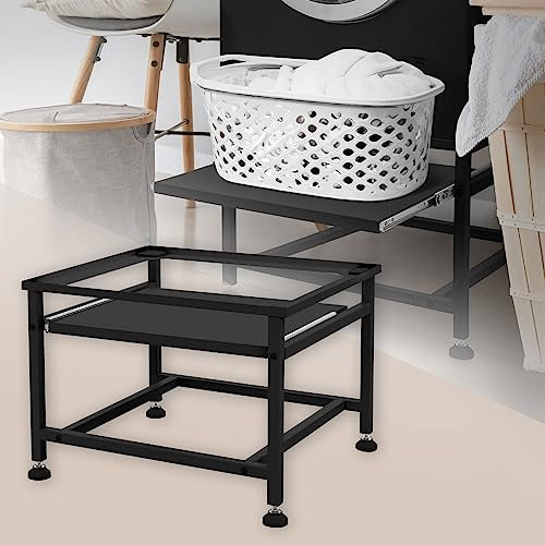 ML-Design Pedestal para Lavadora o Secadora con Estante Extraíble Negro 62,5 x 53,5 x 45 cm de Acero, Capacidad hasta 150kg Pies Regulables Soporte Alto Base Estable y Robusta Bastidor Universal