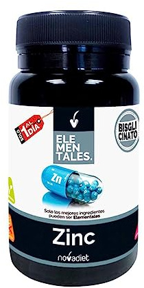 Novadiet - ELEMENTALES ZINC Cápsulas con Zinc y Bisglicinato de Zinc Para Fortalecer y Proteger el Sistema Inmune y las Células - Mejora la Salud Sexual Masculina - Refuerzo Antioxidante - 60 Cápsulas