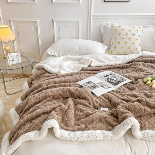 WONGS BEDDING Kuscheldecke 150x200 Flauschig Sherpa Decke, Sofaüberwurf Fleecedecke, Dick Sofadecke Doppelgesicht Extra Warme & Weiche Couchdecke Braun Wohndecken