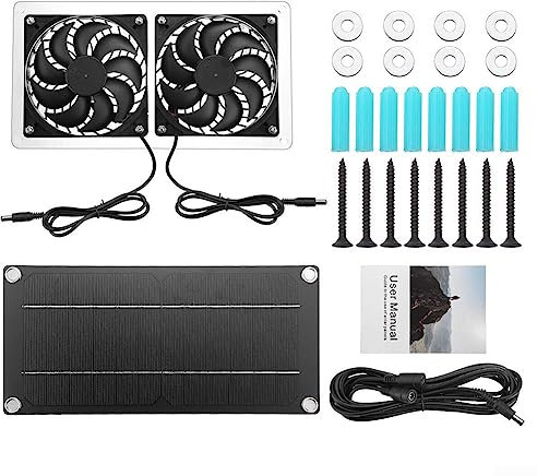 10 W solarbetriebene Dual-Ventilator-Kits, Dual-Abgas-Solar-Ventilatoren, Solar-Ladeset für kleine Hühnerställe, Gewächshäuser, Schuppen