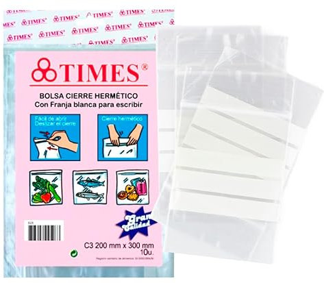 Pack 120 Bolsas 200 mm x 300 mm Herméticas Plástico Cierre Zip Transparentes con Banda Escritura | Aptas para Uso Alimentario y Congelación Muy Resistentes