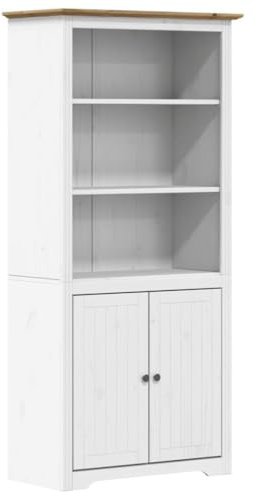 vidaXL Bücherregal, Bücherschrank mit 3 Fächern, Schrank für Büro Wohnzimmer, Büroschrank Aktenschrank, Weiß Braun Massivholz Kiefer