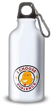 SUPER FABRIQUE Gourde/Bouteille d'eau en Aluminium - Acier Inoxydable - réutilisable 330ml à 750ml, Duck - I choose violence (Mousqueton S 400ml Noir, Aluminium)