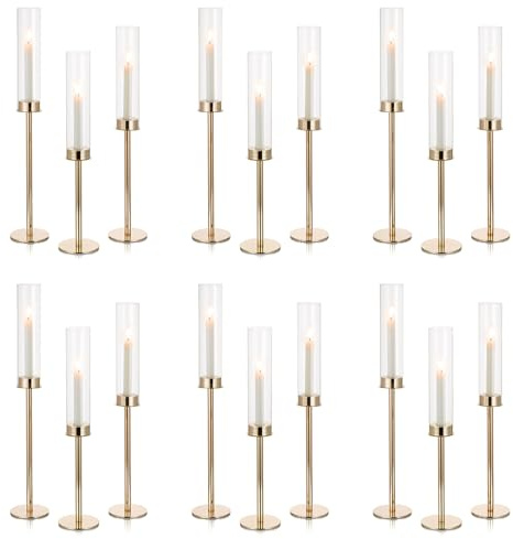 Nuptio Glaszylinder für Kerzen Kerzenhalter Gold: 60 & 55 & 50cm Groß Klarglas Metall Kerzenständer Stabkerzen Stabkerzenhalter Bodenlosen Zylinder Schatten Hochzeit Party Tisch Tafelaufsatz Dekor