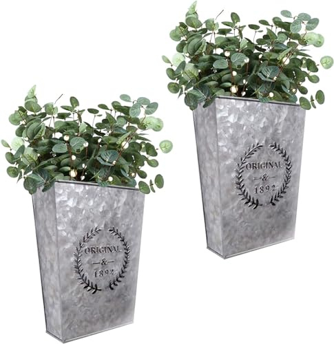 SOMEDA® 2er Set Rustikaler Blumentopf verzinkt/Blumenhalterung/Gefäß zur Befestigung an Wand/Vintage Deko Garten (Zink)