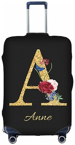 Personalisierte Kofferhülle mit Blumen Buchstaben und Initiale, individuelle Gepäckhülle mit Namenstext, individueller Namenstext, Reisezubehör für Koffer, Elastische Schutzhüllen, 18-32 Zoll