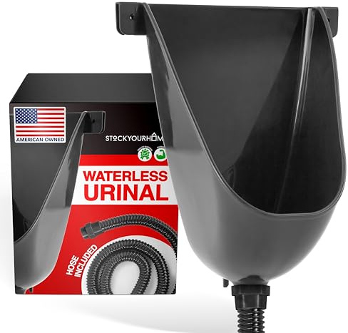 Stock Your Home Waterless Urinal for Men (Black), Plastic Urinals for Men's Garage, Shed, or Backyard, Wall Mount Urine Diverter and Outdoor Camper Urinals, Portable Urinal for Men, Waterless Toilet