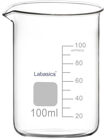 Labasics Bécher en Verre, 1 Pack, Bécher de Forme Basse Gradué en Verre Borosilicaté avec Bec Verseur, 100 ml, Résistance aux Hautes Températures, Utilisation en Laboratoire