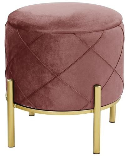 AKORD Sitzhocker Savana gesteppter Velours mit Ablage 37 cm | | Fußhocker | Ablage für kleine Gegenstände | Gepolstert | Gesteppter Deko-Pouf | Metallbeine | B37 x H40 x T | 4,60 kg | Rosa/Rosa