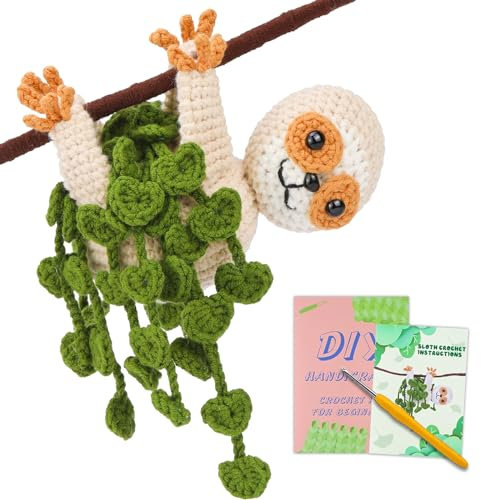 BoloShine Häkelset für Anfänger mit Tutorial-Video und Anleitung, Stricken Amigurumi Set mit Wolle und Häkelnadel, Crochet Kit DIY Schlüsselanhänger Bastelset Tiere - Faultier