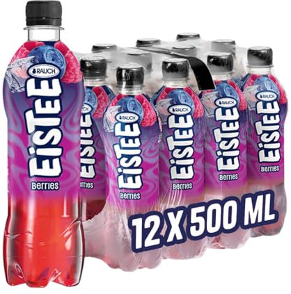 Rauch Eistee Berries | Frischester Berries-Eistee mit Himbeer-Heidelbeer Geschmack | Purer Tee Genuss | Idealer Durstlöscher | Erfrischungsgetränk | 12x 500ml PET Flasche