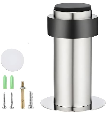 Misuyue Türstopper Boden/Wand Edelstahl, Door Stopper Selbstklebende 80mm | Türstopper Wandmontage mit Gummi Puffer Enthält Befestigungsmittel, Wandtürstopper für Schutz Von Wand und Möbel