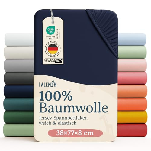 Laleni Jersey Spannbettlaken, 38x77cm, für Baby Beistellbett & Stubenwagen, 100% Baumwolle, Oeko-TEX Zertifiziert, 2er Set, Blau