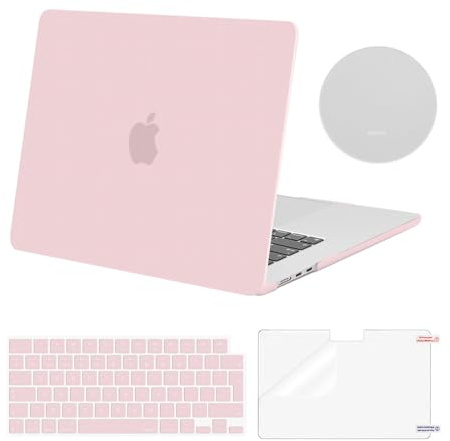 MOSISO Kompatibel mit MacBook Air 15 Zoll Hülle 2026 2025 2024 2023 M5 M4 M3 M2, Ultradünne Hartschale Hülle A3448 A3241 A3114 A2941&Tastaturabdeckung &Displayschutz &Untersetzer, Babyrosa