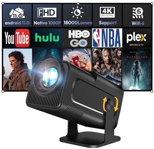 Smart Mini Projector XGODY Gimbal5 Android 11 Full HD Projector 18000 Lumen Native 1080P 4K Support 5G WiFi 6 Bluetooth 5.0 Home Movie Projector Short Throw Auto Keystone 180 Rotating Dull Black