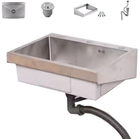 Lavello Cucina 1 Vasca Acciaio Inox, Lavello A Parete, con Rubinetto, Stazione Lavamani Portatile, per Lavanderia/Garage/Ristorante(Color:A,Size:50 * 40)