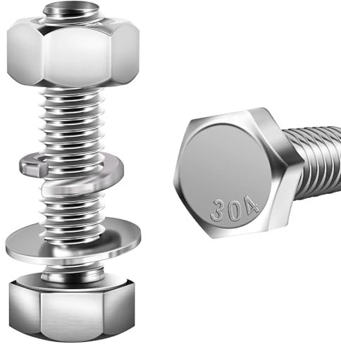 ORTAVA Lot de 10 vis à tête hexagonale M6 x 35, avec rondelles, anneaux ressort et écrous, vis à six pans extérieurs en acier inoxydable A2 V2