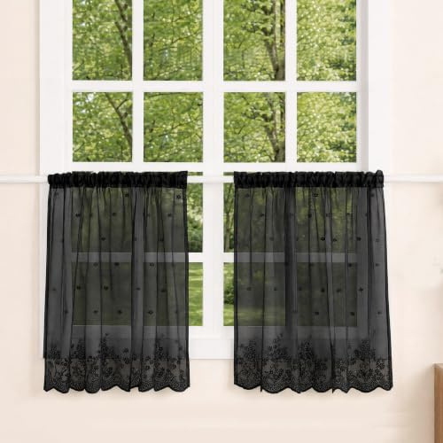 Molaxhome Spitze Scheibengardinen Kurzstores Jacquard Valance für Küche | Halbtransparent Küchengardinen, Bistrogardine Fenstervorhang, Cafe Vorhänge, Fensterschal mit Kante, Blume Valance
